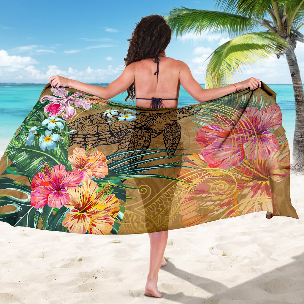 Hawaii Turtle Hibiscus Polynesian Gold Sarong - Moon Style - AH - Polynesian Pride