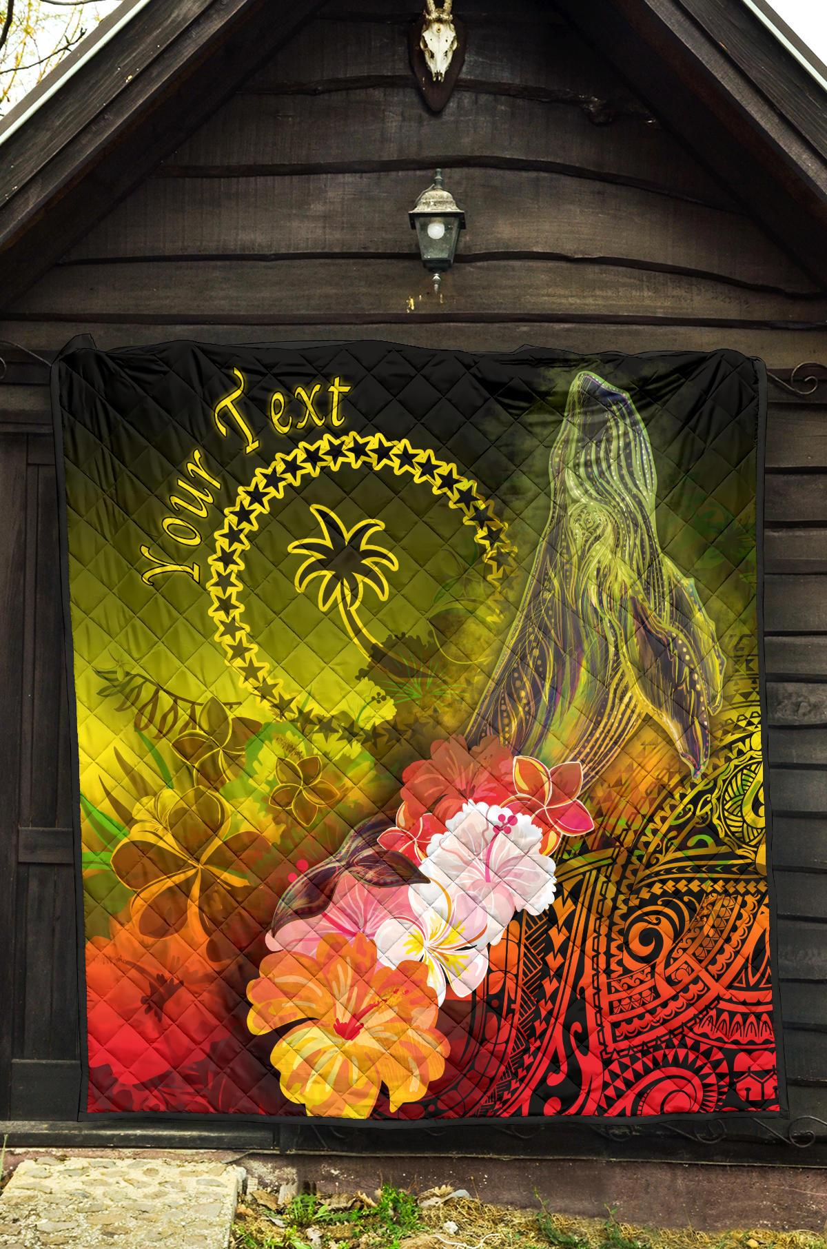 Custom Personalised Chuuk Premium Quilt - Humpback Whale with Tropical Flowers (Yellow) - Polynesian Pride