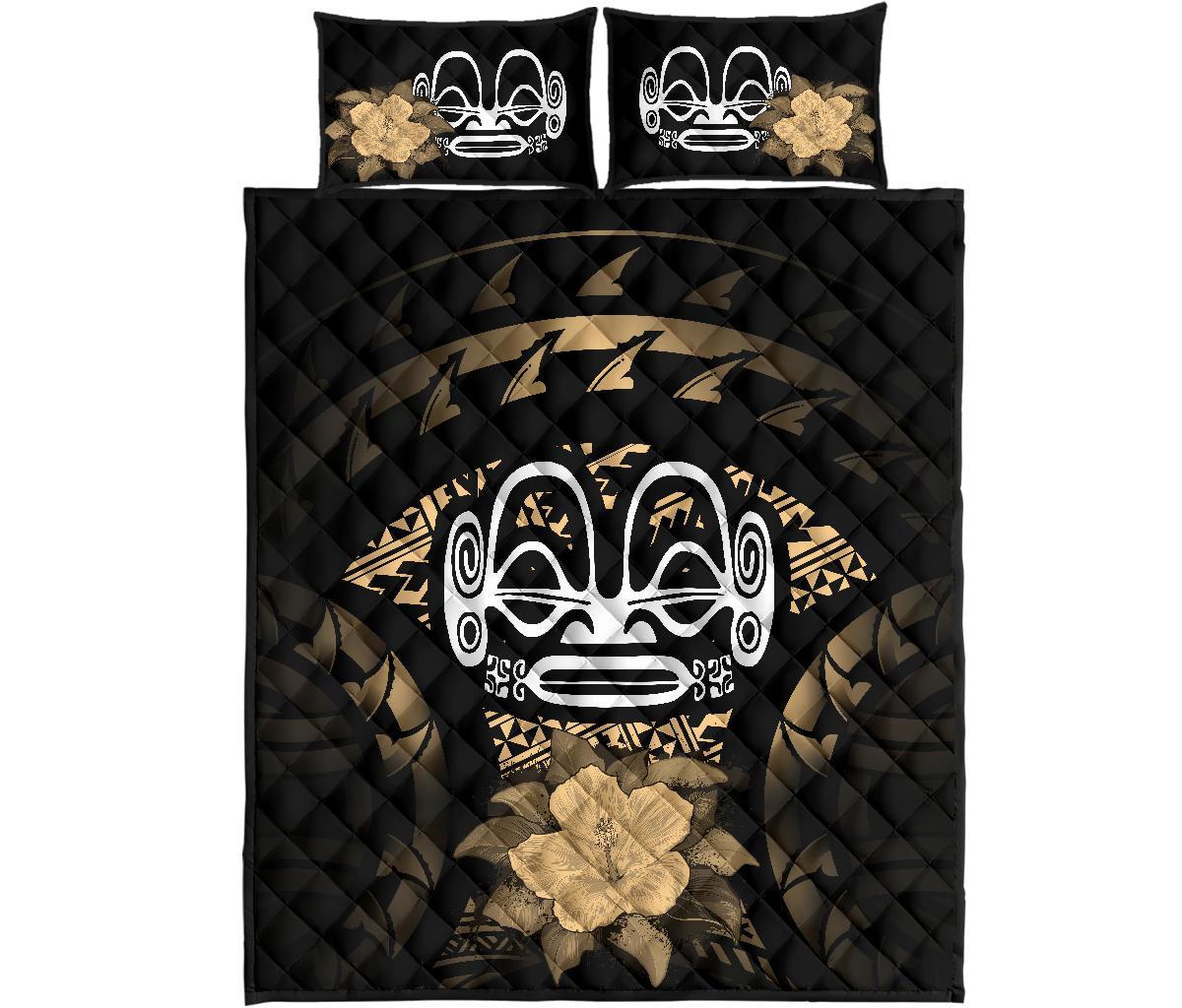 Marquesas Islands Polynesian Quilt Bed Set Hibiscus Gold - Polynesian Pride