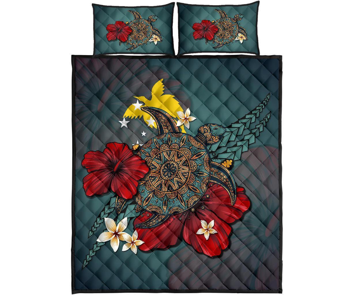 Papua New Guinea Quilt Bed Set - Blue Turtle Tribal Blue - Polynesian Pride