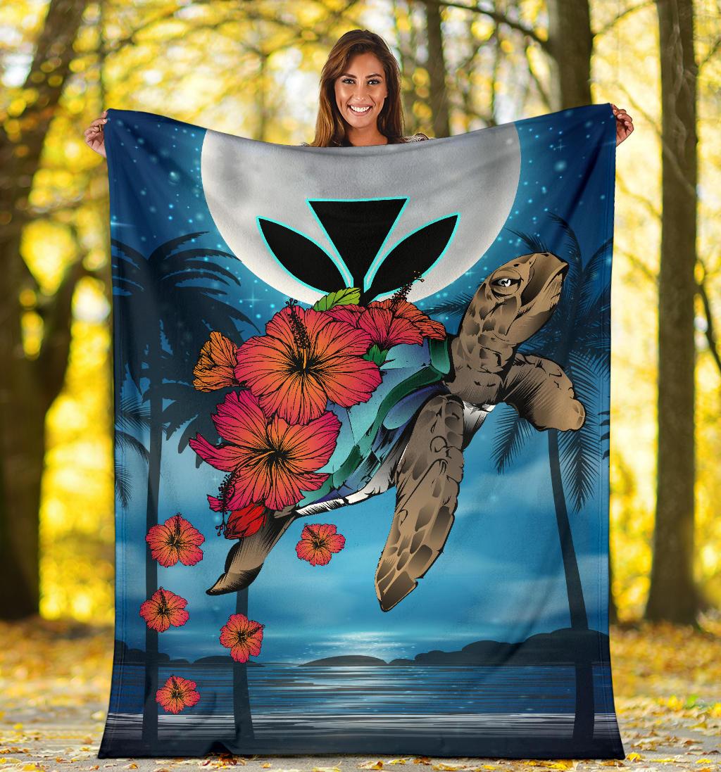 Hawaii Turtle Kanaka Hibiscus Stary Night Premium Blanket - Polynesian Pride