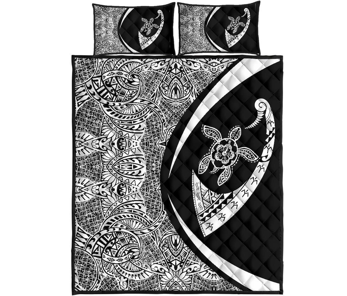 Hawaii Turtle Fish Hook Polynesian Quilt Bed Set - Circle Style White - Polynesian Pride