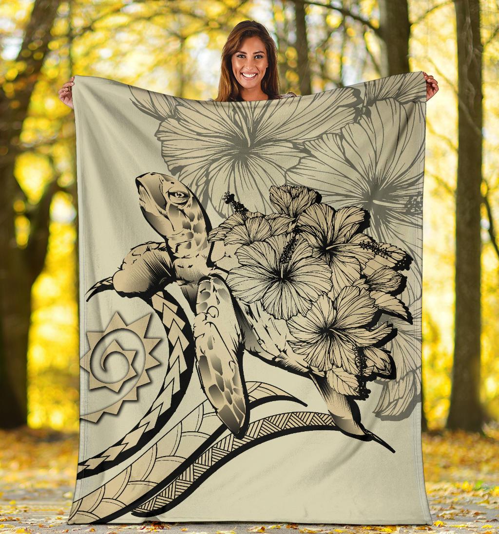 Hawaii Turtle Hibiscus Polynesian Vintage Premium Blanket - Beige - Polynesian Pride