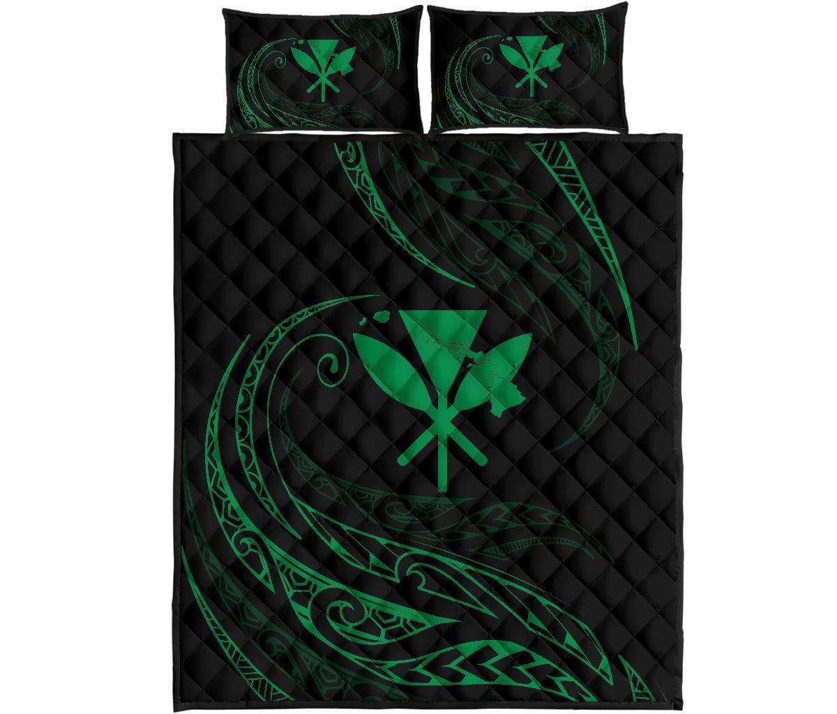 Kanaka Quilt Bed Set - Green - Frida Style Black - Polynesian Pride