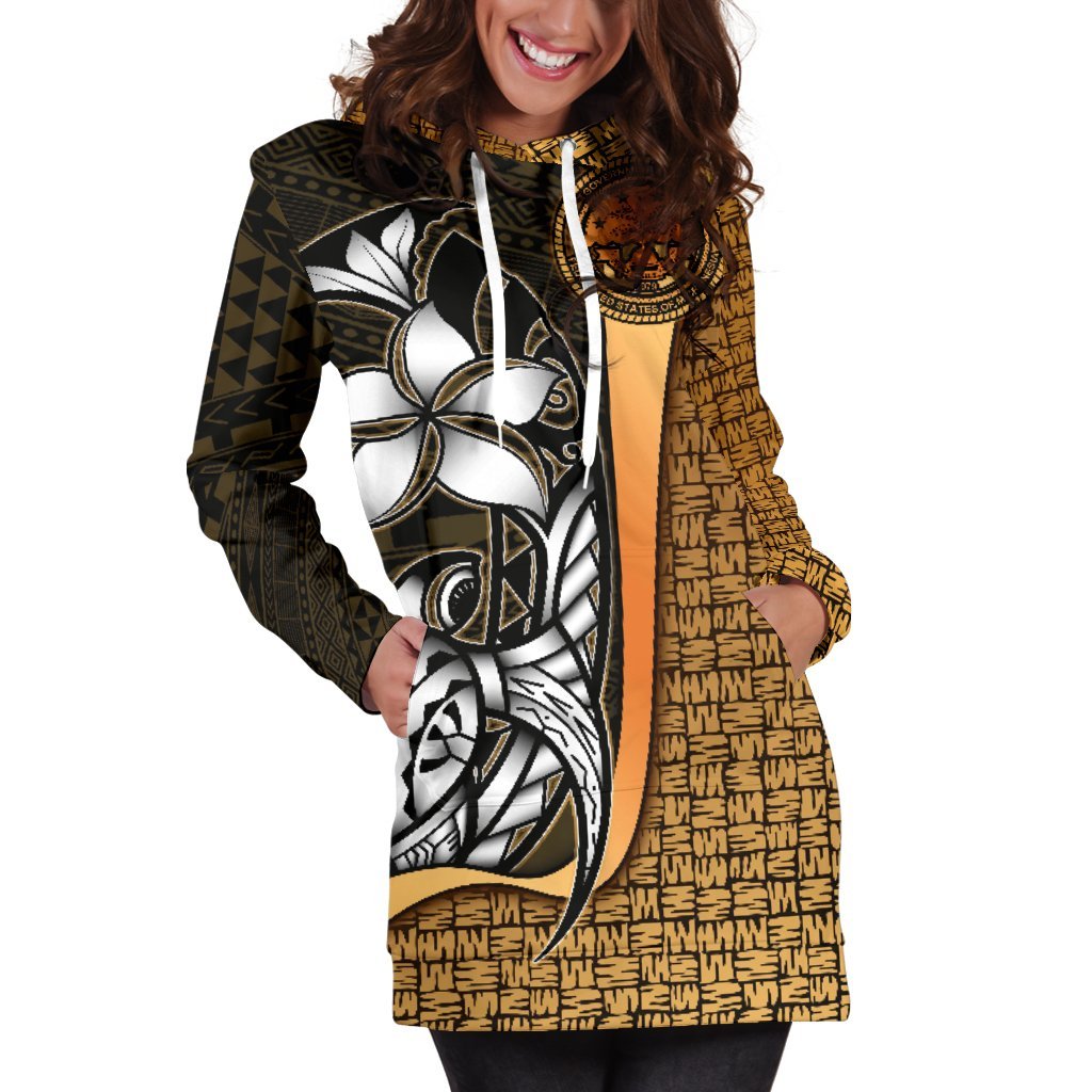 Federated States of Micronesia Women's Hoodie Dress Gold - Turtle With Hook - Polynesian Pride