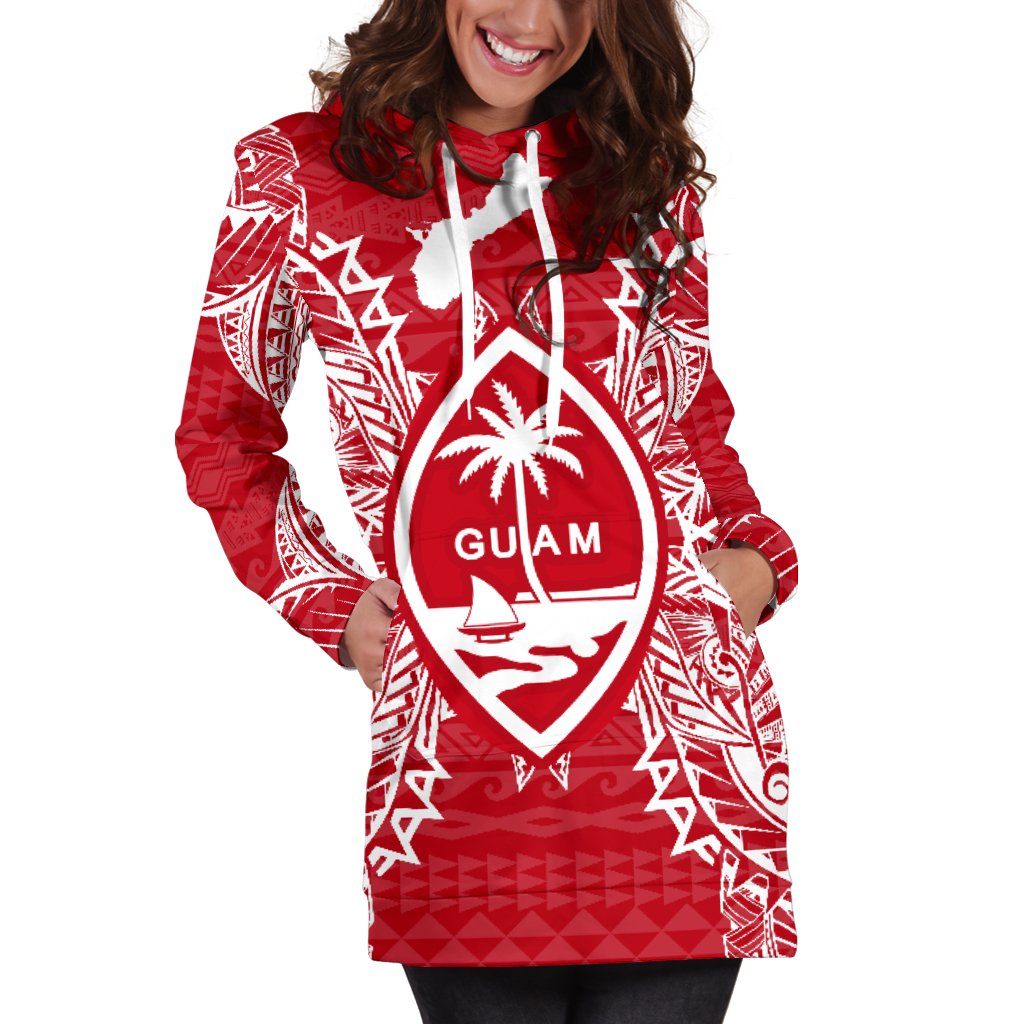 Guam Polynesian Hoodie Dress Map Red White - Polynesian Pride