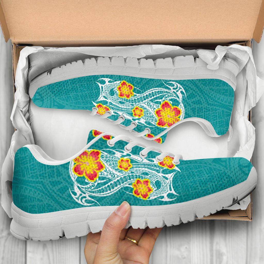 Hawaii Polynesian Hibiscus Sneakers - JVT Style - Cyan - Polynesian Pride