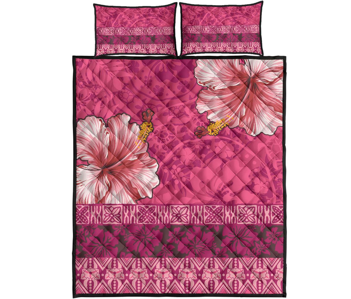 Hawaii Hibiscus Pattern Quilt Bed Set - Ver 2 Quilt Bed Set Pink - Polynesian Pride