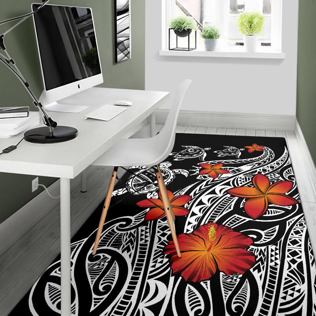 Hawaiian Map Turtle Swim Plumeria Polynesian Rug - J6 - Polynesian Pride