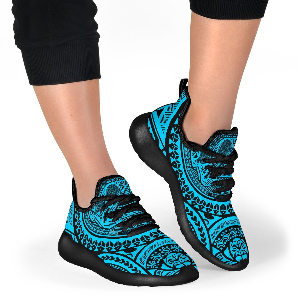 American Samoa Polynesian Tattoo Mesh Knit Sneakers Blue - Polynesian Pride