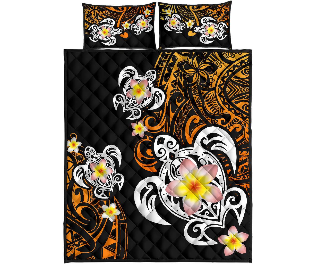 Hawaii Turtle Plumeria Polynesian Quilt Bed Set - Hete Style - AH Black - Polynesian Pride