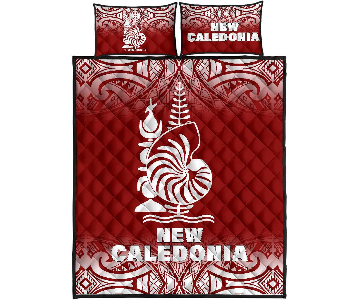 New Caledonia Quilt Bed Set - New Caledonia Coat Of Arms Polynesian Tattoo Red Fog Style Red - Polynesian Pride