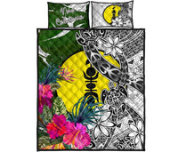 New Caledonia Quilt Bed Set White - Turtle Plumeria Banana Leaf - Polynesian Pride