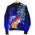 Cook Islands Custom Personalised Men's Bomber Jacket - Humpback Whale with Tropical Flowers (Blue) - Polynesian Pride