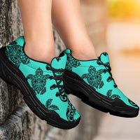 Polynesian Turtle Palm And Sea Pebbles Turquoise Chunky Sneakers - Polynesian Pride