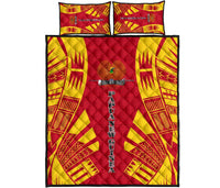 Papua New Guinea Quilt Bed Set - Papua New Guinea Coat Of Arms & Polynesian Yellow Tattoo Style Art - Polynesian Pride