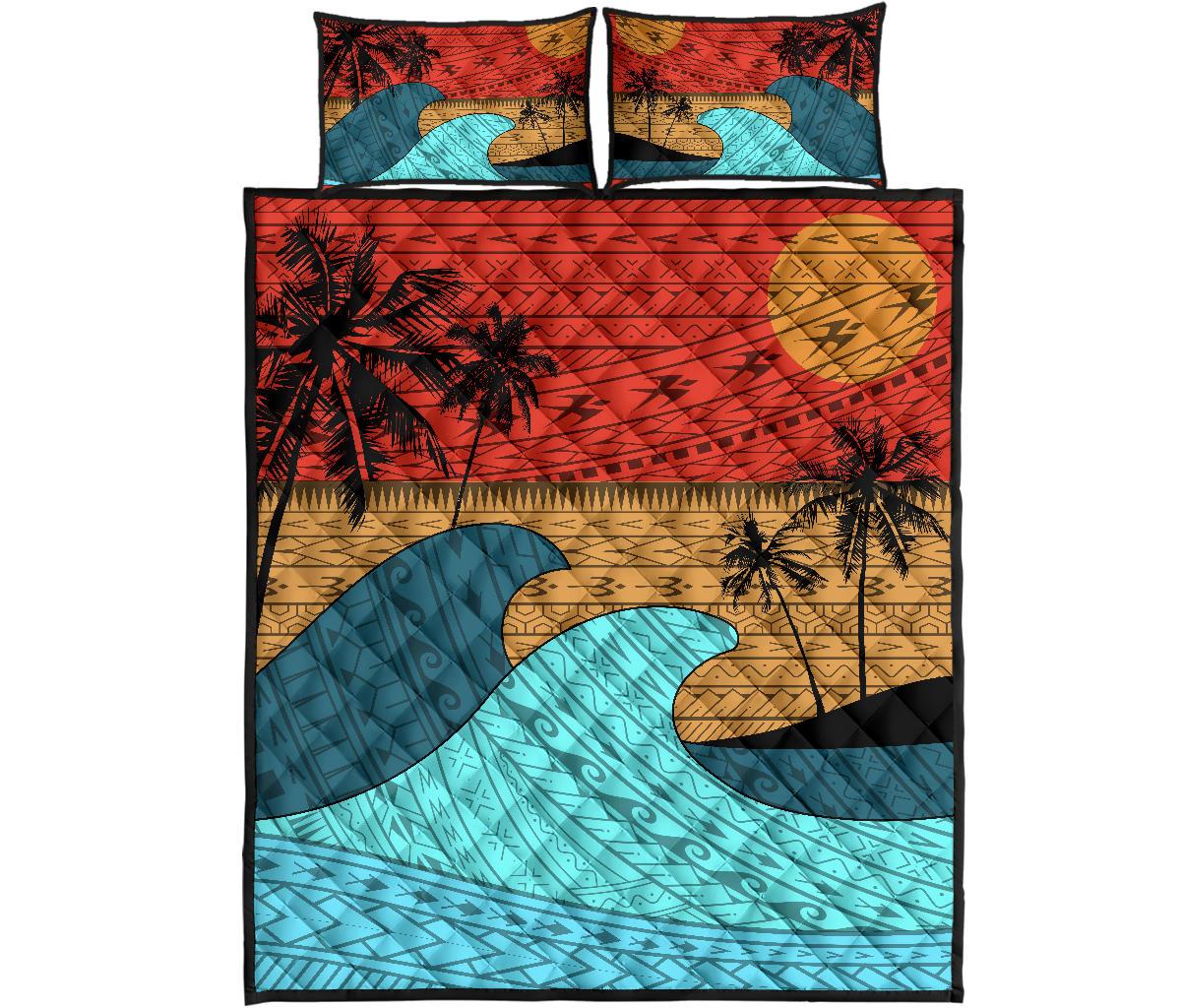 Hawaii Polynesian Sun Down Quilt Bed Set Blue - Polynesian Pride