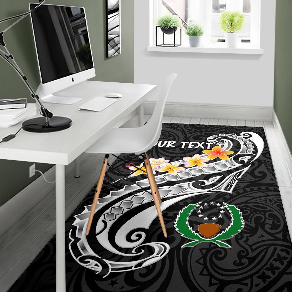 Pohnpei Custom Personalised Area Rug - Pohnpei Seal Polynesian Patterns Plumeria (Black) - Polynesian Pride