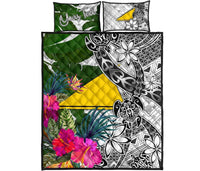 Tokelau Custom Personalised Quilt Bet Set White - Turtle Plumeria Banana Leaf - Polynesian Pride