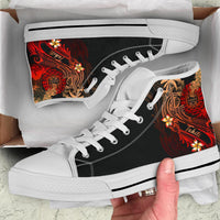 Tahiti Polynesian High Top Shoes - Plumeria Flowers And Waves - Polynesian Pride