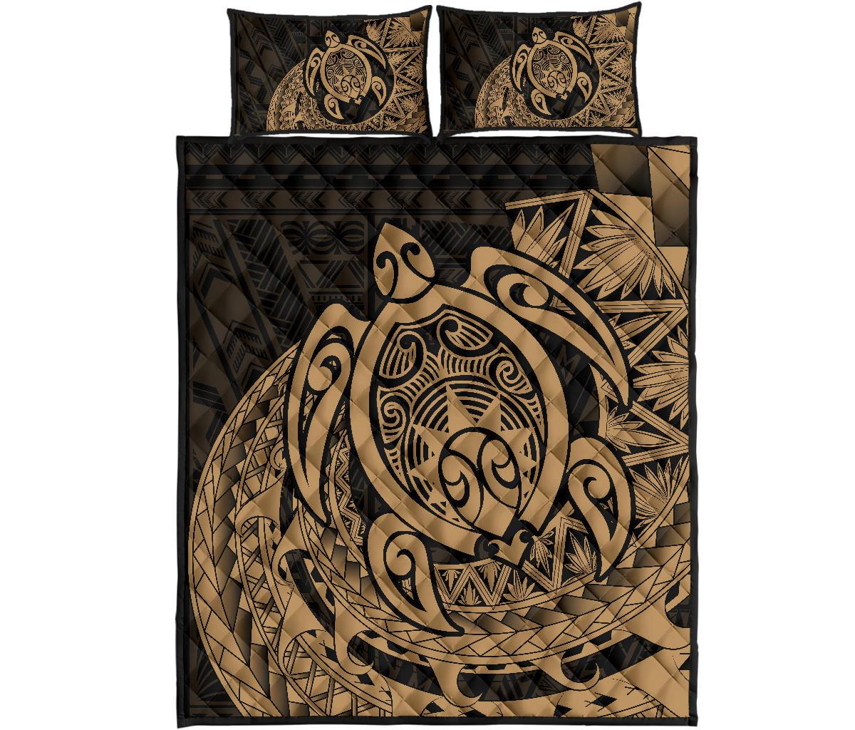 Hawaii Polynesian Turtle Quilt Bed Set - Gold Gold - Polynesian Pride