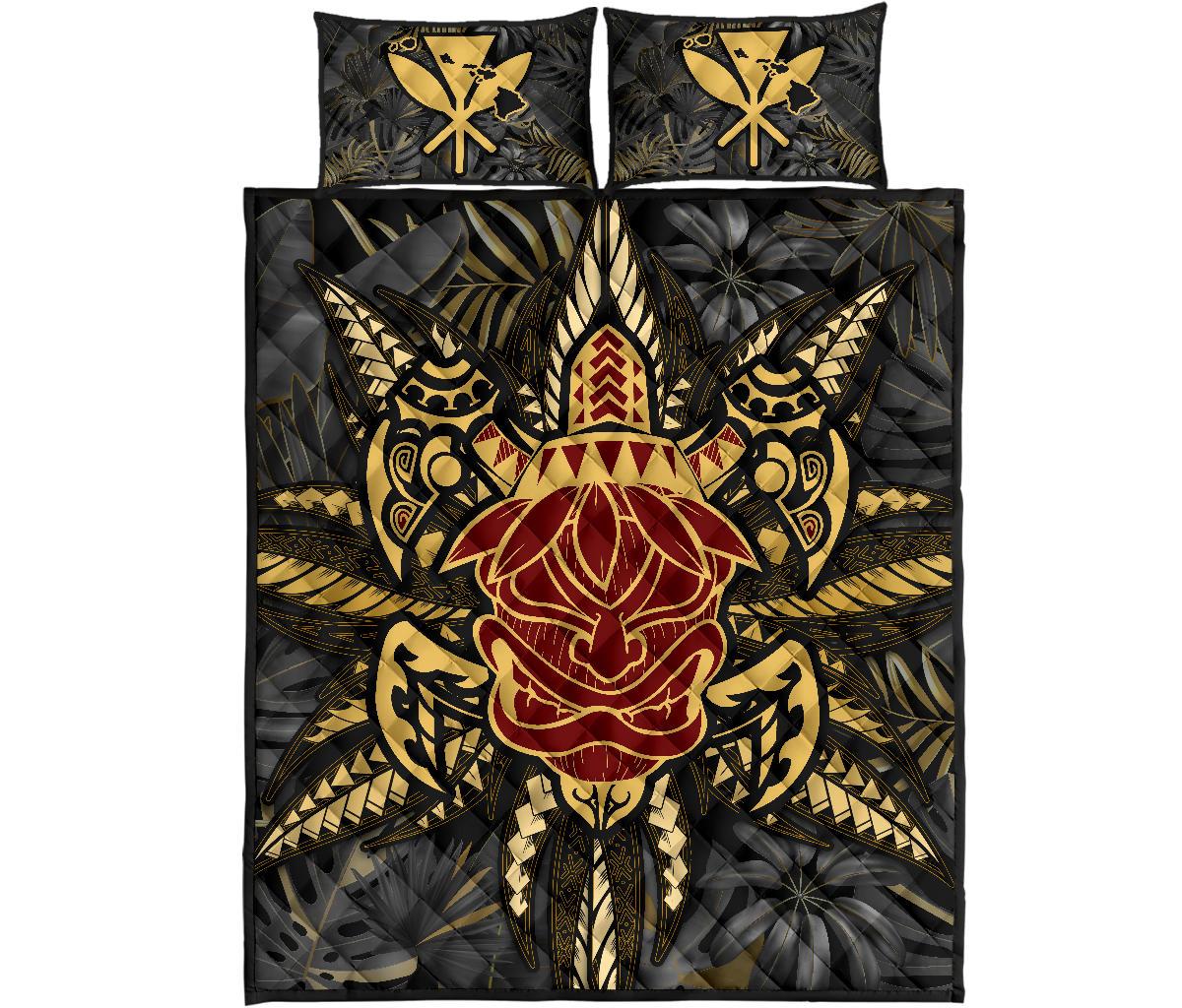 Hawaii Turtle Polynesian Tropical Gold Quilt Bed Set - Alone Style - AH Gold - Polynesian Pride