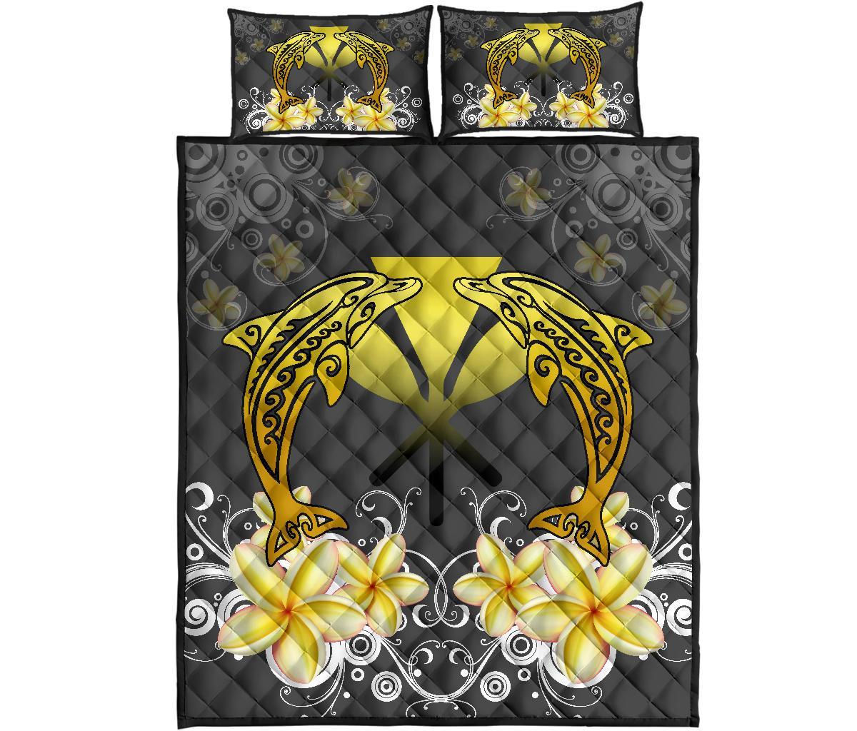 Hawaii Kanaka Dolphin Yellow Plumeria Polynesian Quilt Bed Set - Bustling Style - AH Yellow - Polynesian Pride