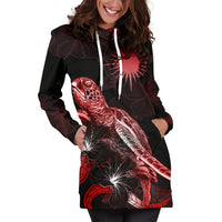 Marshall Islands Polynesian Hoodie Dress - Turtle With Blooming Hibiscus Red - Polynesian Pride