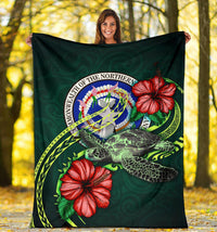 Northern Mariana Islands Polynesian Premium Blanket - Green Turtle Hibiscus - Polynesian Pride