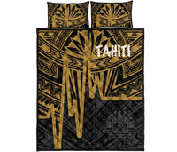 Tahiti Quilt Bed Set - Tahiti Seal In Heartbeat Patterns Style (Gold) - Polynesian Pride