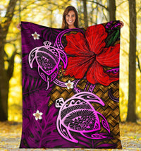 Hawaii Lauhala Hibiscus Polynesian Tropical Pink Premium Blanket - Wake Style - AH - Polynesian Pride