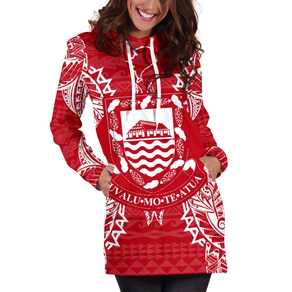 Tuvalu Polynesian Hoodie Dress Map Red White - Polynesian Pride
