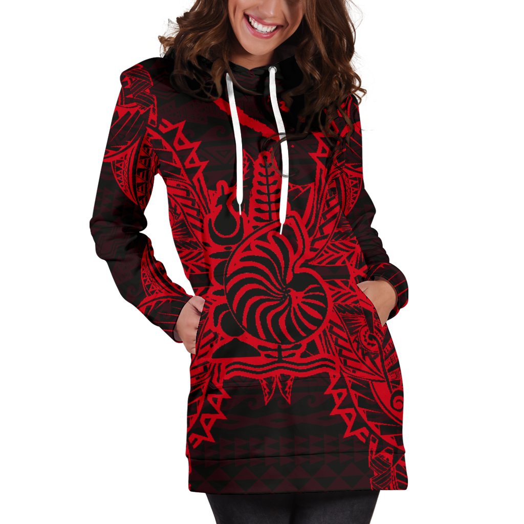 New Caledonia Polynesian Hoodie Dress Map Red - Polynesian Pride