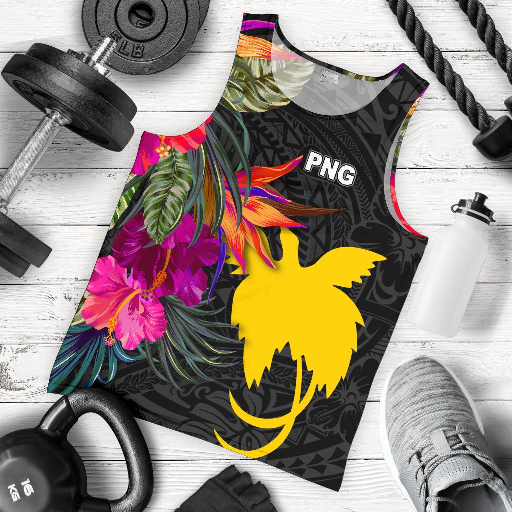 Papua New Guinea Men's Tank Top - Hibiscus Polynesian Pattern Black - Polynesian Pride