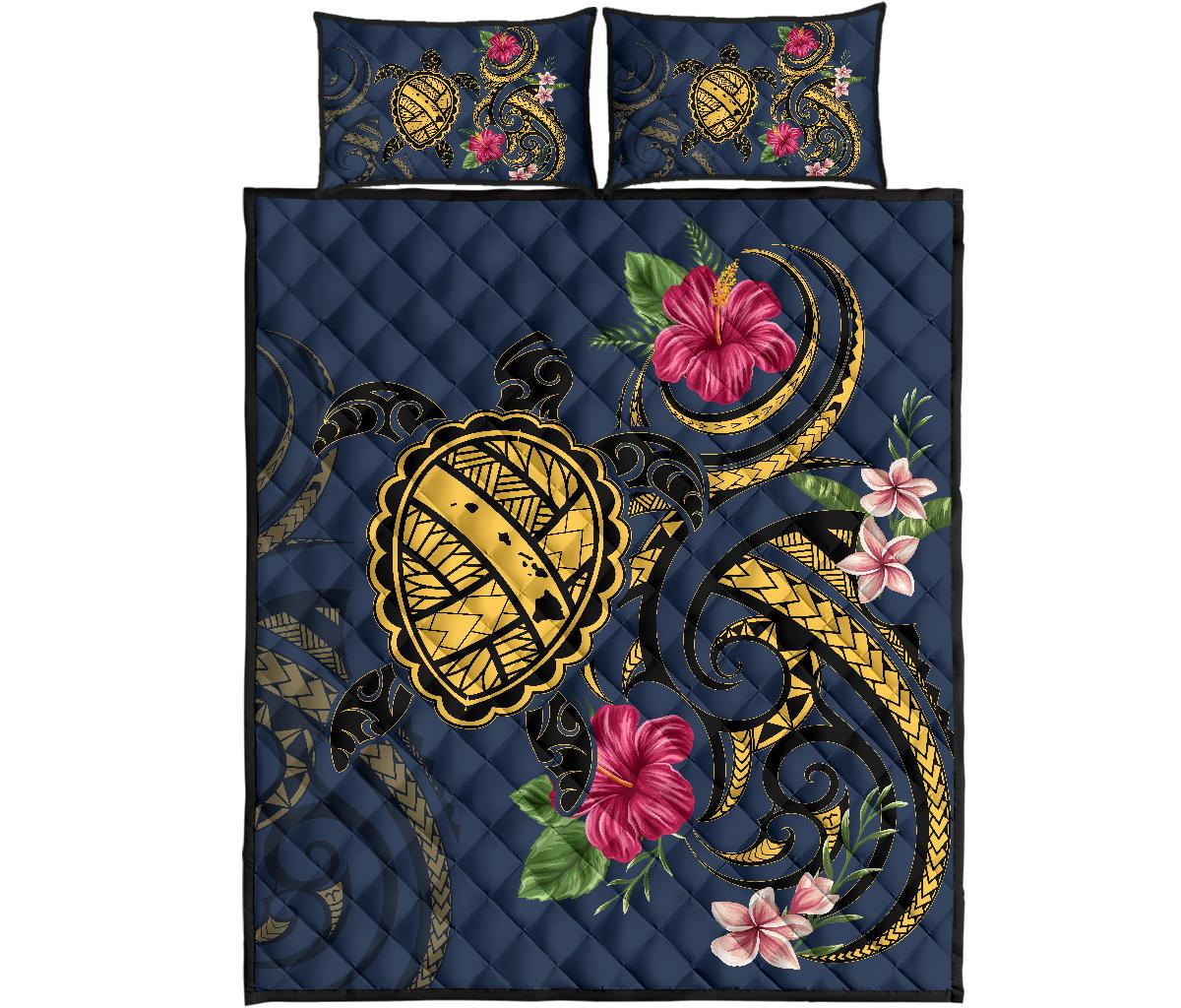 Hawaii Polynesian Turtle Hibiscus Plumeria Quilt Bed Set - Nane Style Art - Polynesian Pride