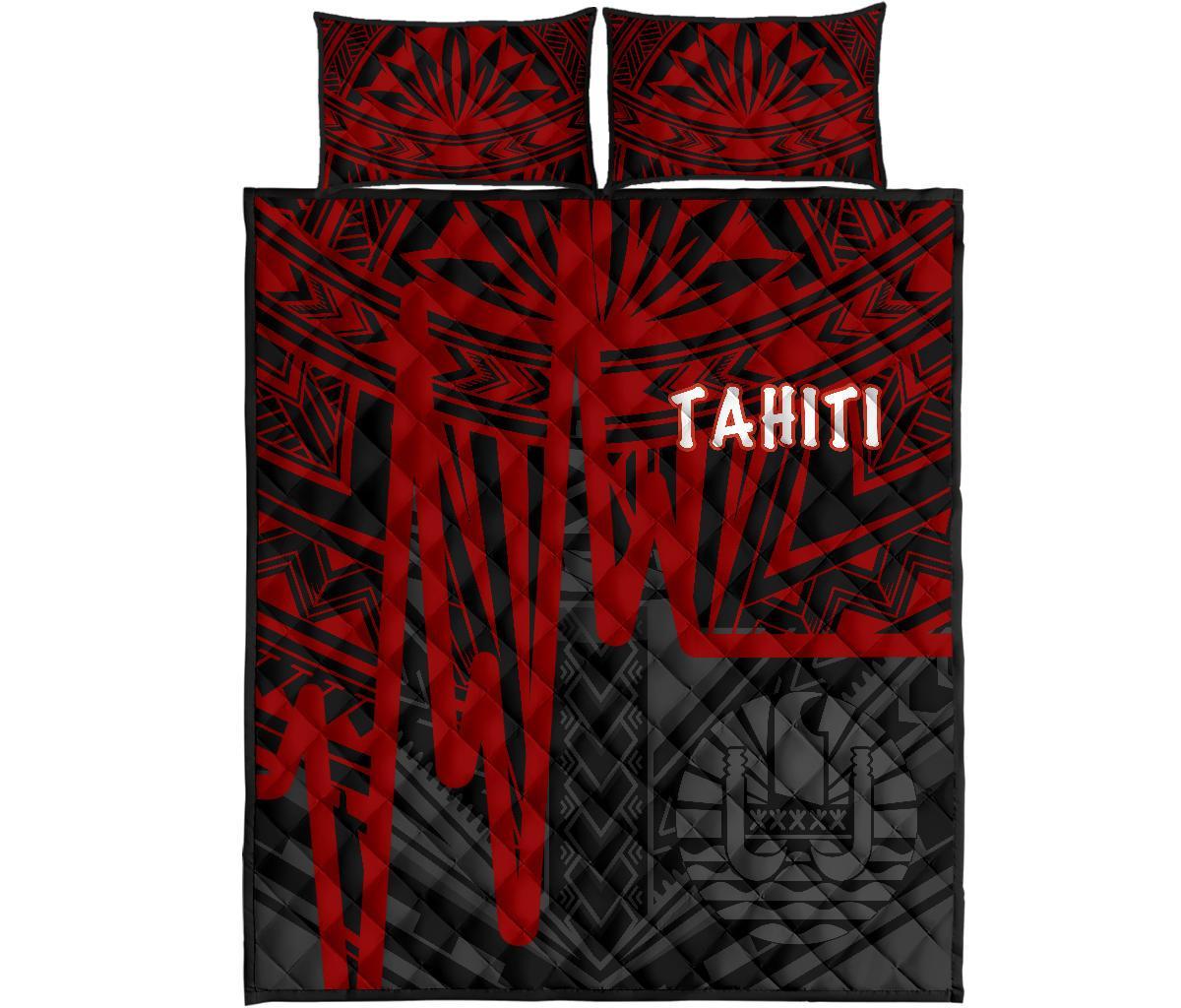 Tahiti Quilt Bed Set - Tahiti Seal In Heartbeat Patterns Style (Red) - Polynesian Pride