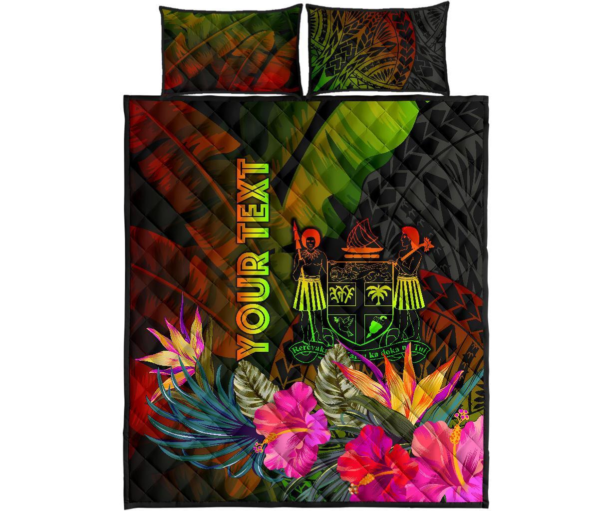 Fiji Polynesian Personalised Quilt Bed Set - Hibiscus and Banana Leaves - Polynesian Pride