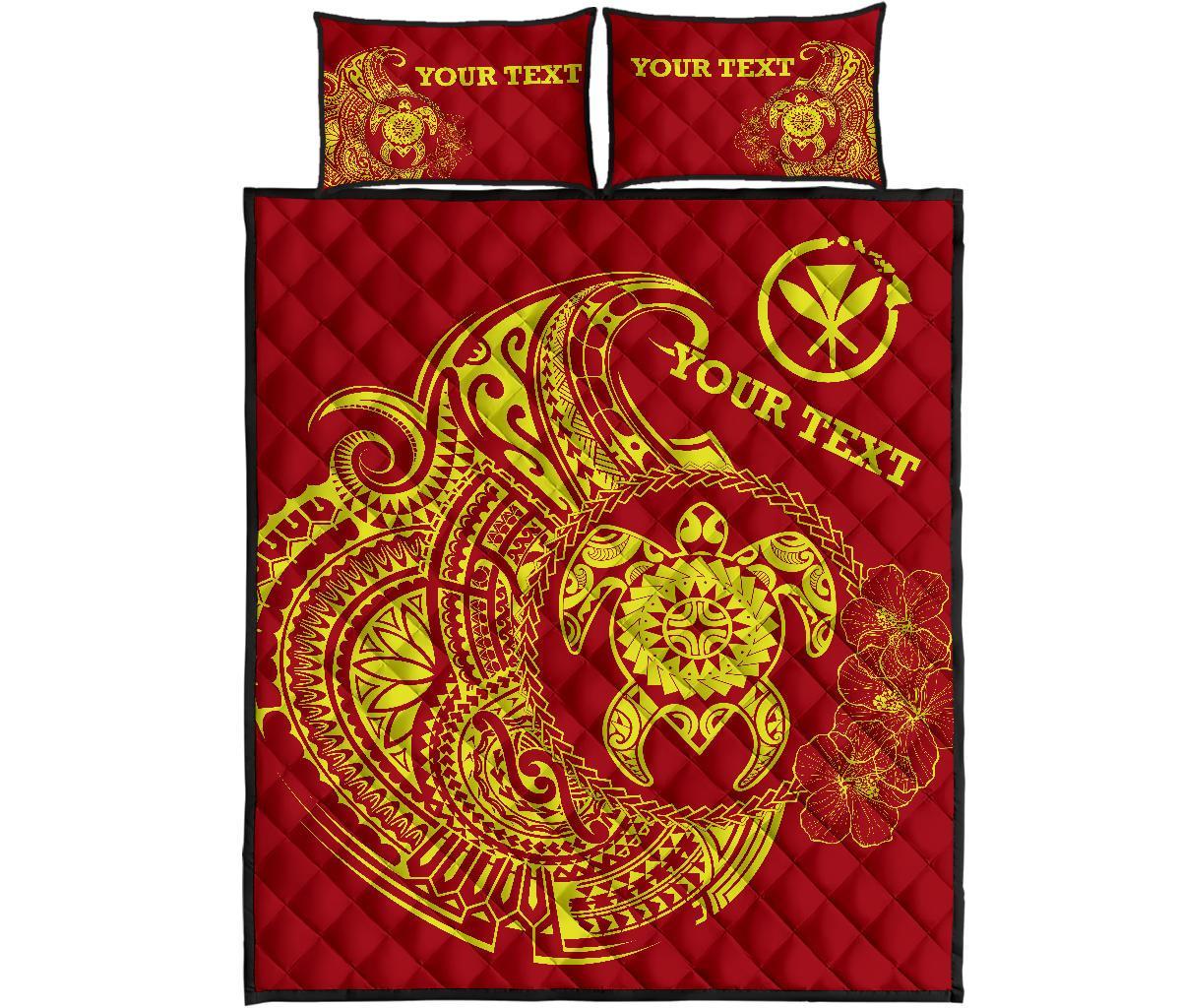 Hawaii Polynesian Personalised Quilt Bed Set - Vintage Polynesian Turtle (Red) - Polynesian Pride