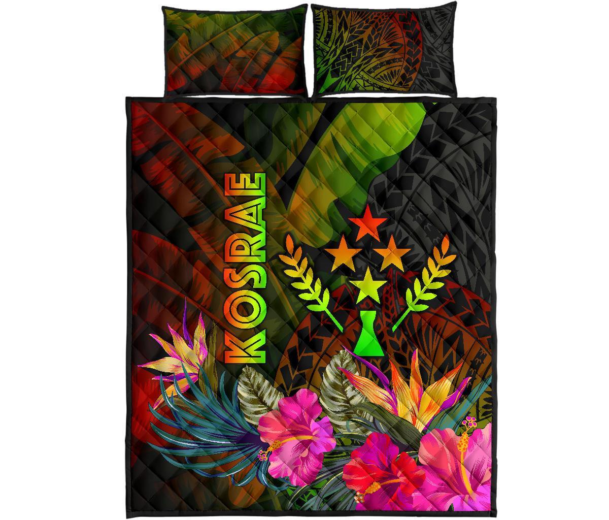 Kosrae Polynesian Quilt Bed Set - Hibiscus and Banana Leaves - Polynesian Pride