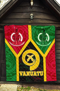 Vanuatu Polynesian Premium Quilt - Vanuatu Flag and Coat Of Arms - Polynesian Pride