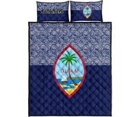 Guam Quilt Bed Set - Guam Coat Of Arms Polynesian Design Blue - Polynesian Pride