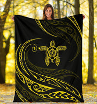 Hawaii Turtle Hibicus Premium Blanket - Frida Style - Yellow - Polynesian Pride