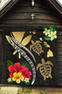 Hawaii Map Turtle Hibiscus Plumeria Polynesian - Premium Quilt AH - Polynesian Pride