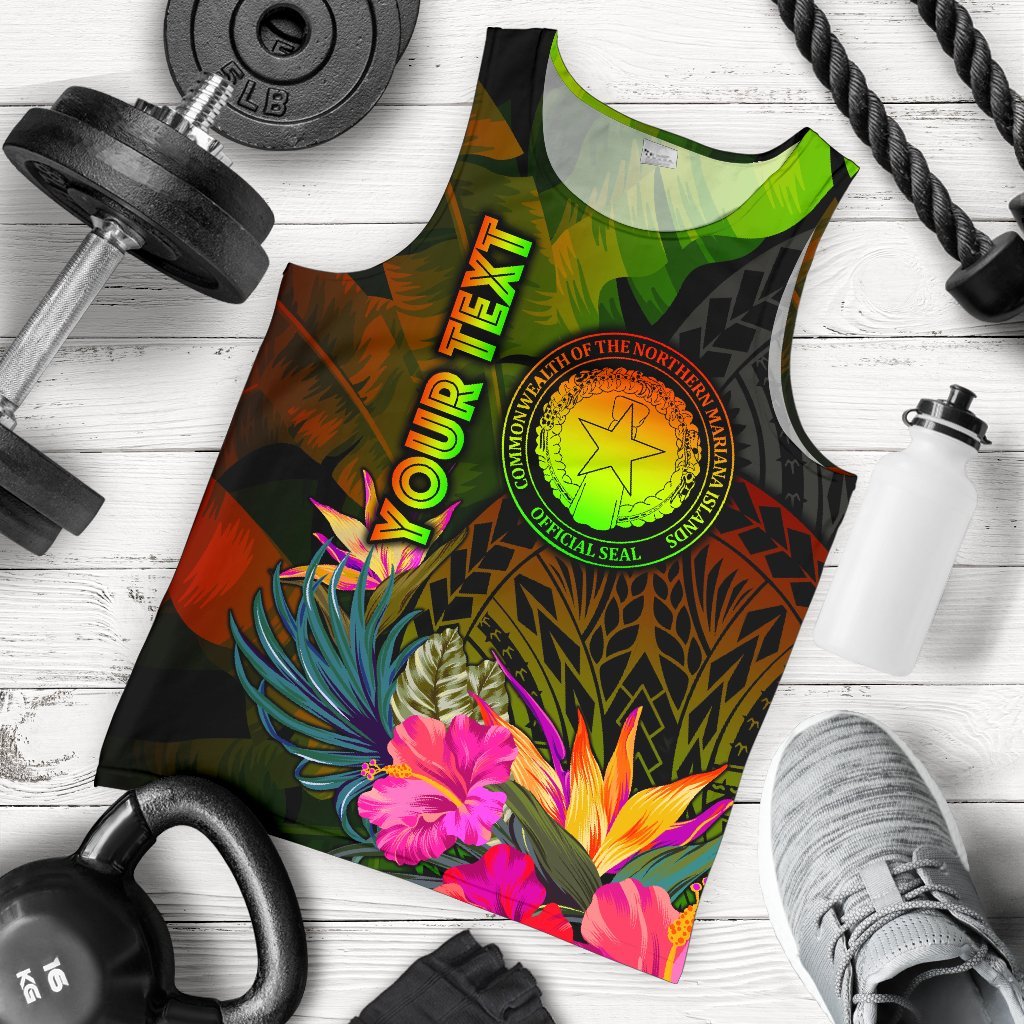 Northern Mariana Islands Personalised Men's Tank Top - Hibiscus and Banana Leaves Reggae - Polynesian Pride