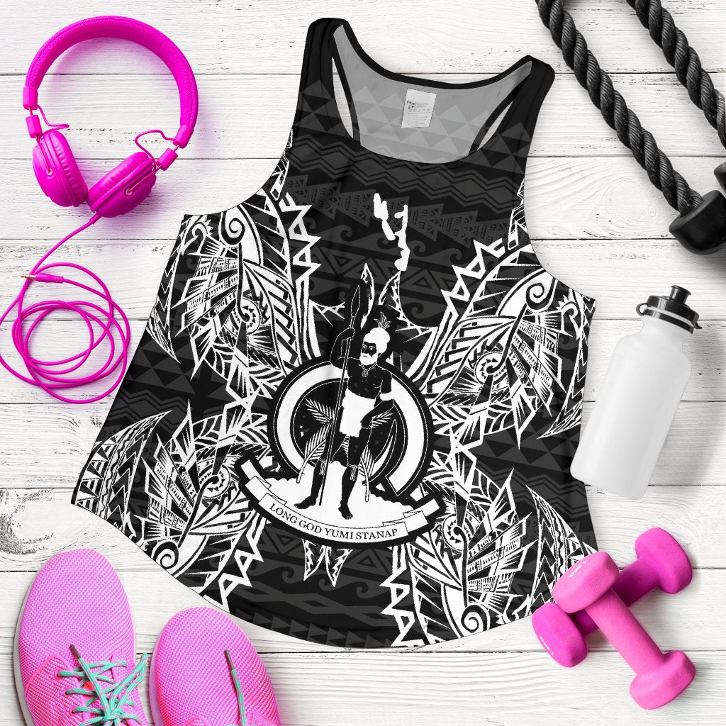 Vanuatu Polynesian Women Tank Top Map Black - Polynesian Pride