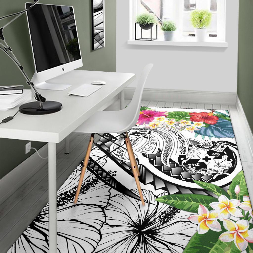 Tonga Polynesian Area Rug - Summer Plumeria (White) - Polynesian Pride