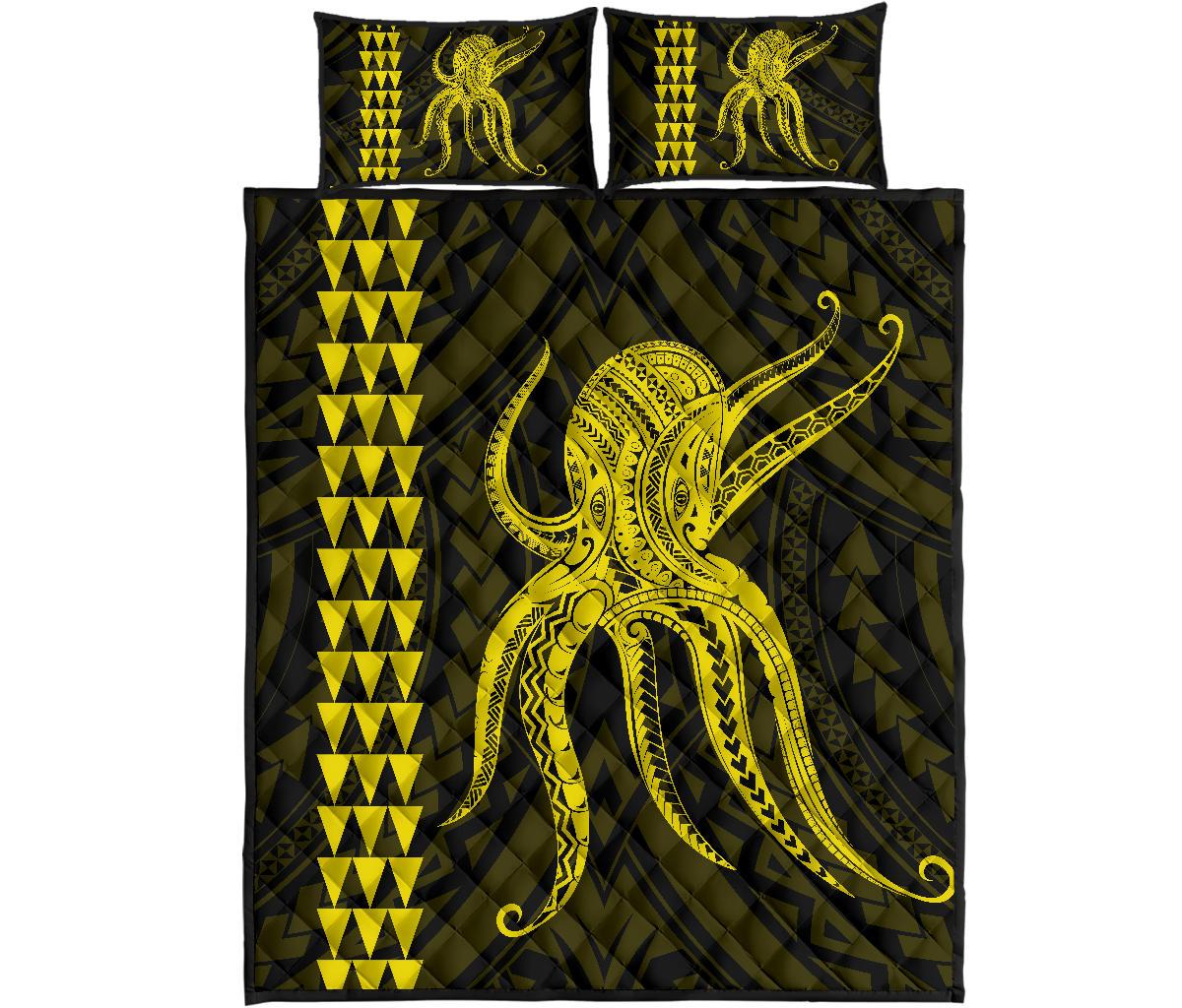 Hawaii Octopus KaKau Polynesian Quilt Bed Set - Yellow Yellow - Polynesian Pride