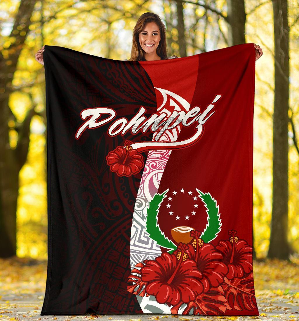Pohnpei Micronesia Premium Blanket - Coat Of Arm With Hibiscus - Polynesian Pride