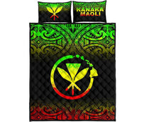 Hawaii Quilt Bed Set - Kanaka Maoli Polynesian Tattoo Black Fog Style Reggae Version Art - Polynesian Pride