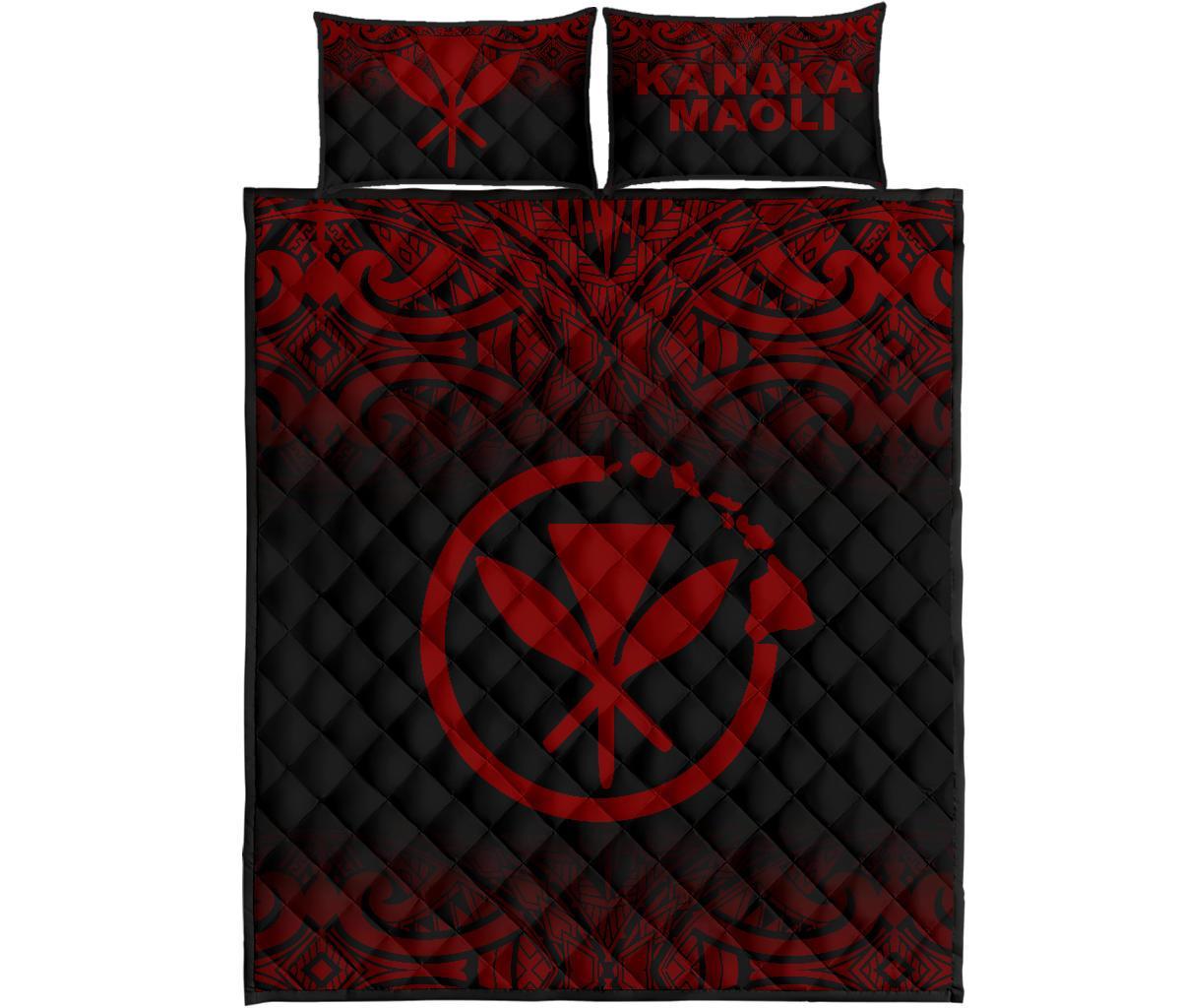 Hawaii Quilt Bed Set - Kanaka Maoli Polynesian Tattoo Black Fog Style Red Version Red - Polynesian Pride